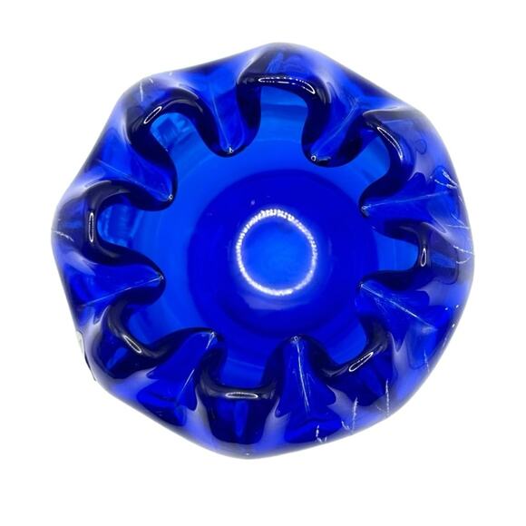 Vintage Fenton Cobalt Blue Rose Bowl hand Painted Signed Snow Winter Scene - Picture 8 of 13